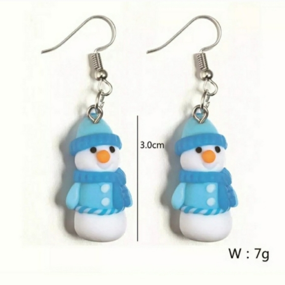 White & Blue Winter Holiday Snowman Dangle Drop Earrings New - Picture 9 of 9